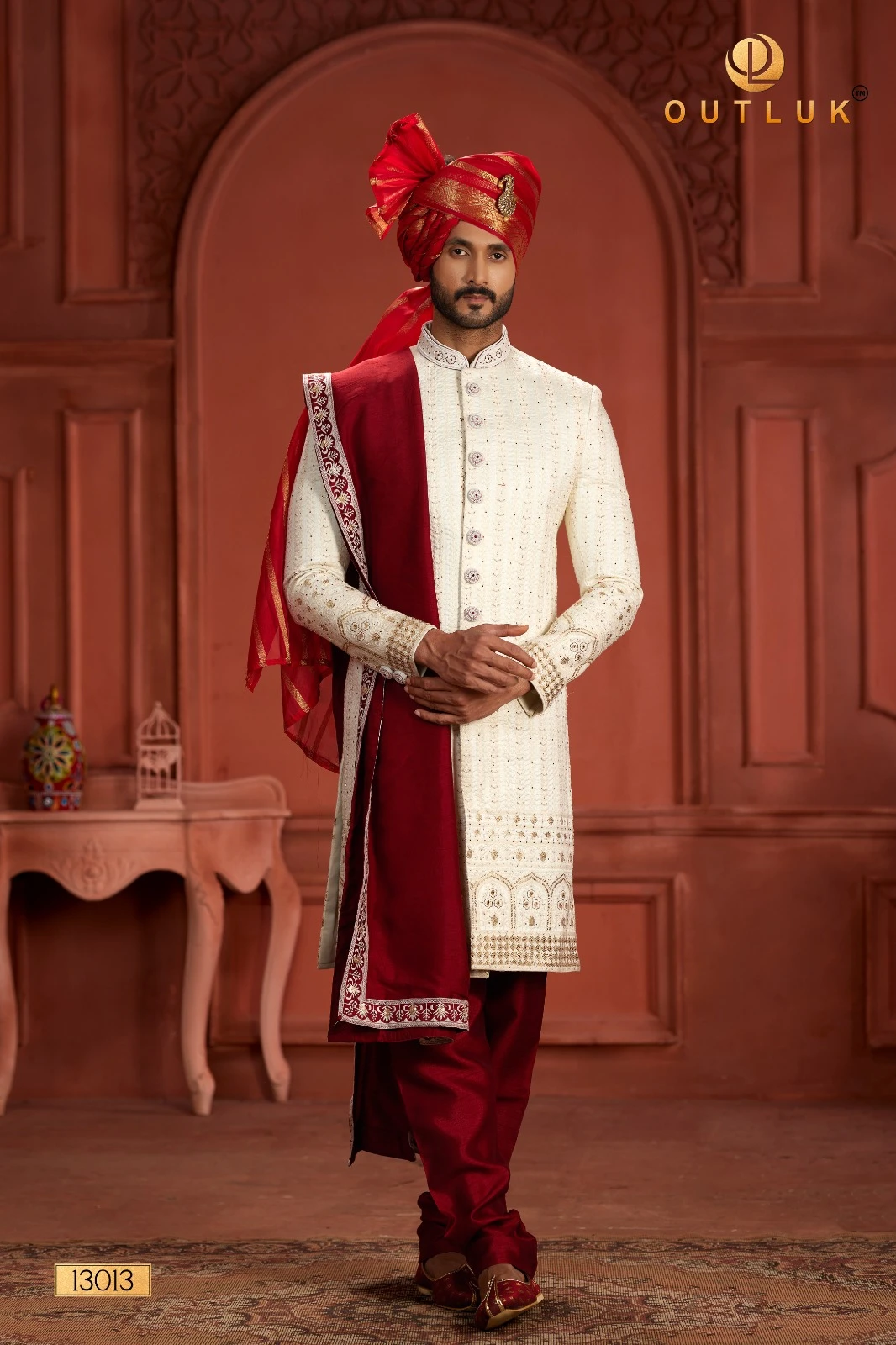 Outluk Wedding Sherwani Vol 13 Pure Silk Wholesale Handwork Sherwani Collection Catalog — Singles, MPA wholesale from Surat - Gallery Image 2